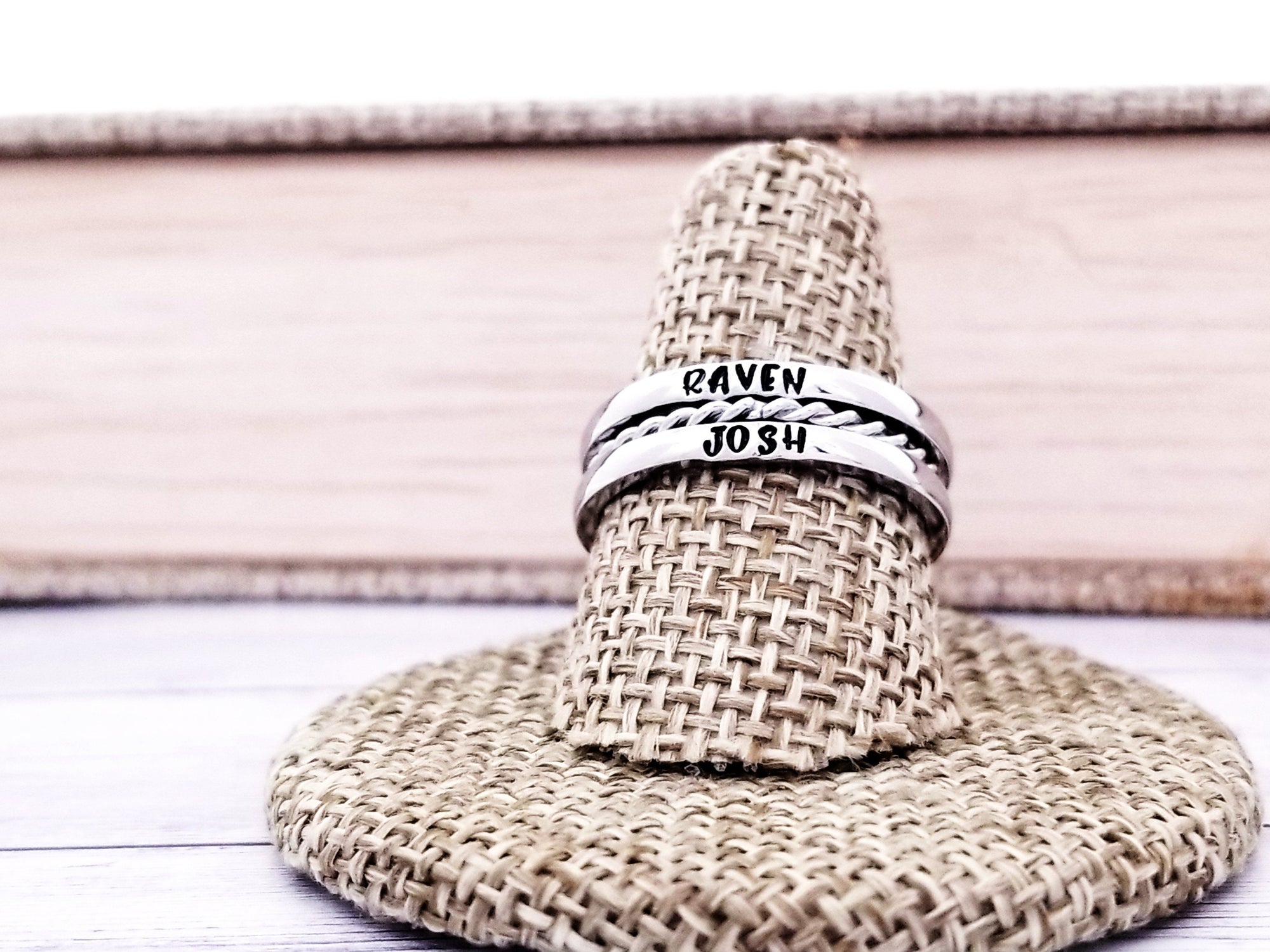 Tiny Stacking Name Rings, Custom Hand Stamped Rings, Personalized Gift, Eternity rings