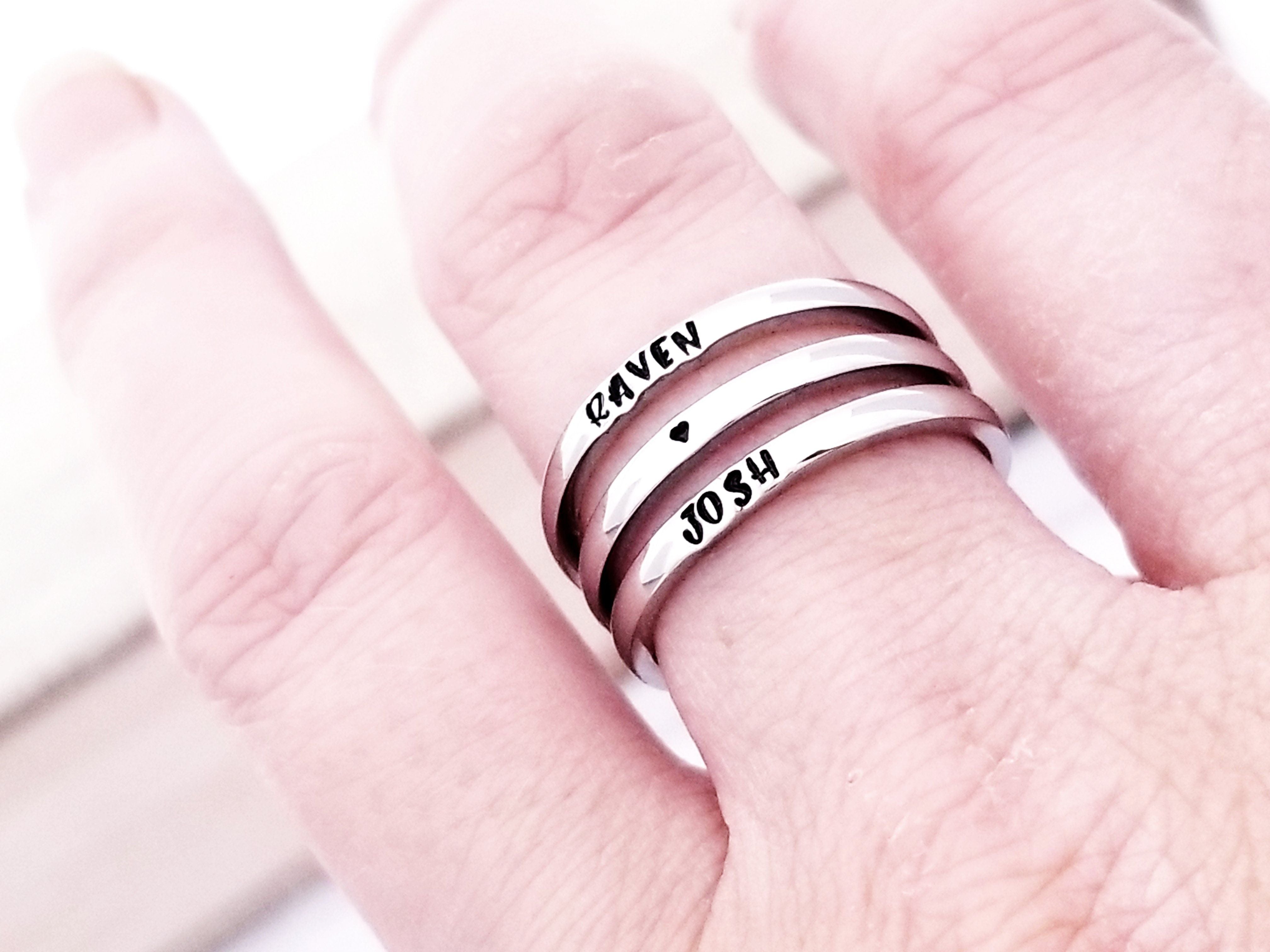 Tiny Stacking Name Rings, Custom Hand Stamped Rings, Personalized Gift, Eternity rings, Stainless Steel
