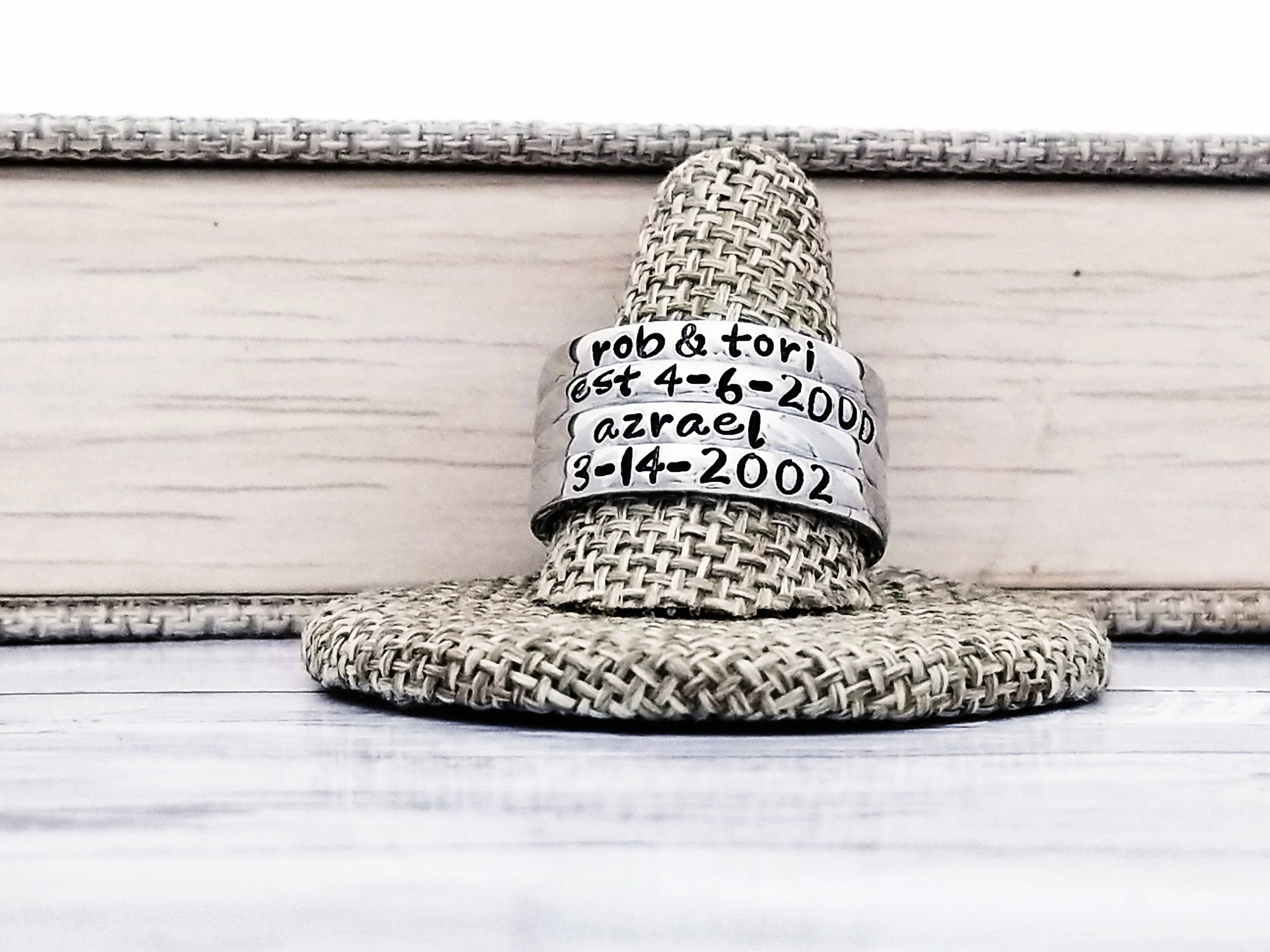 Stackable Name Rings, Custom Hand Stamped Rings, Personalized Gift, Eternity rings, Stainless Steel, Facebook