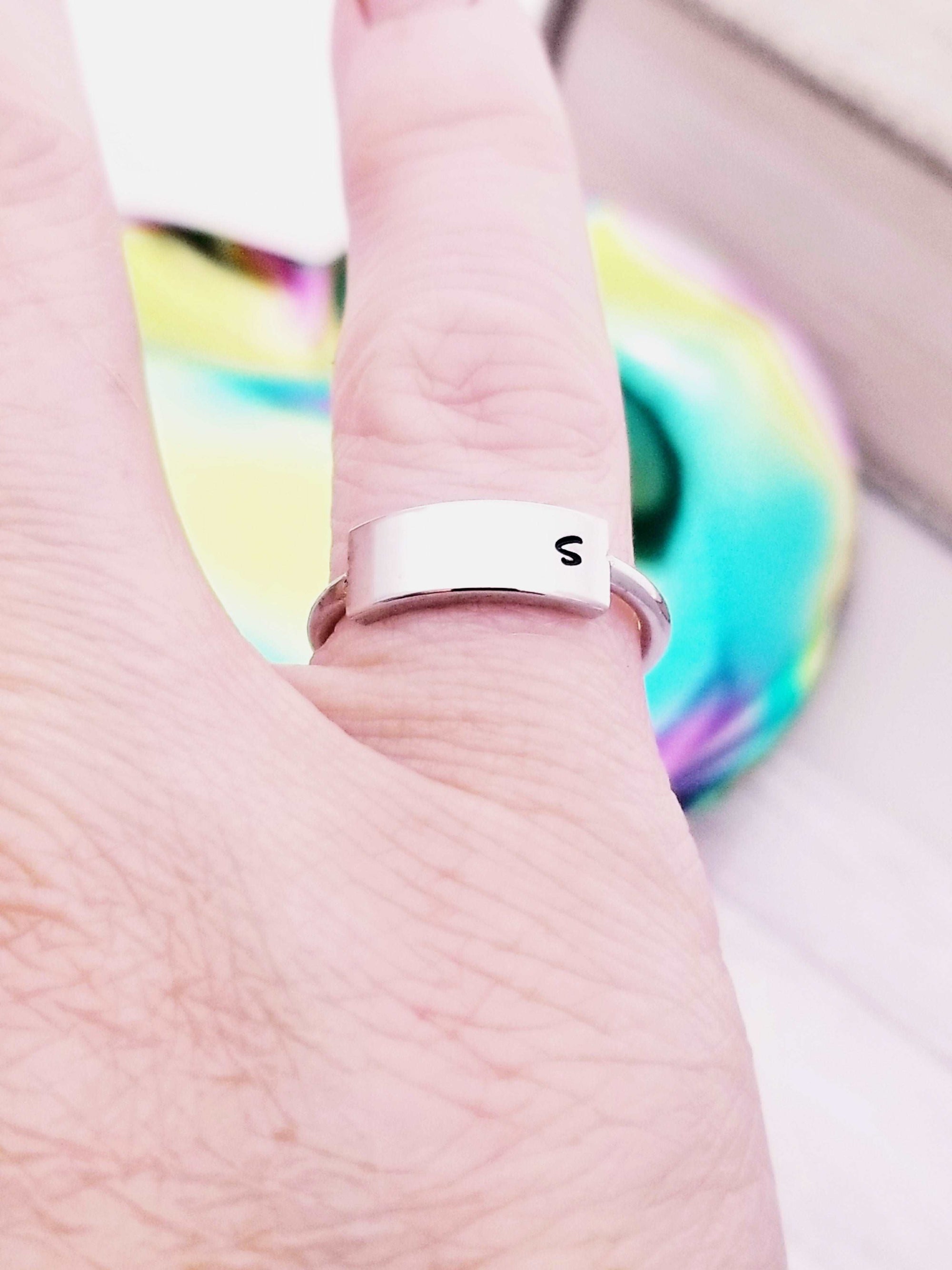Gold Initial Ring, Personalize Jewelry, Hand Stamped Ring, Rose Gold Personalize Ring, Dainty Ring,  Custom Ring