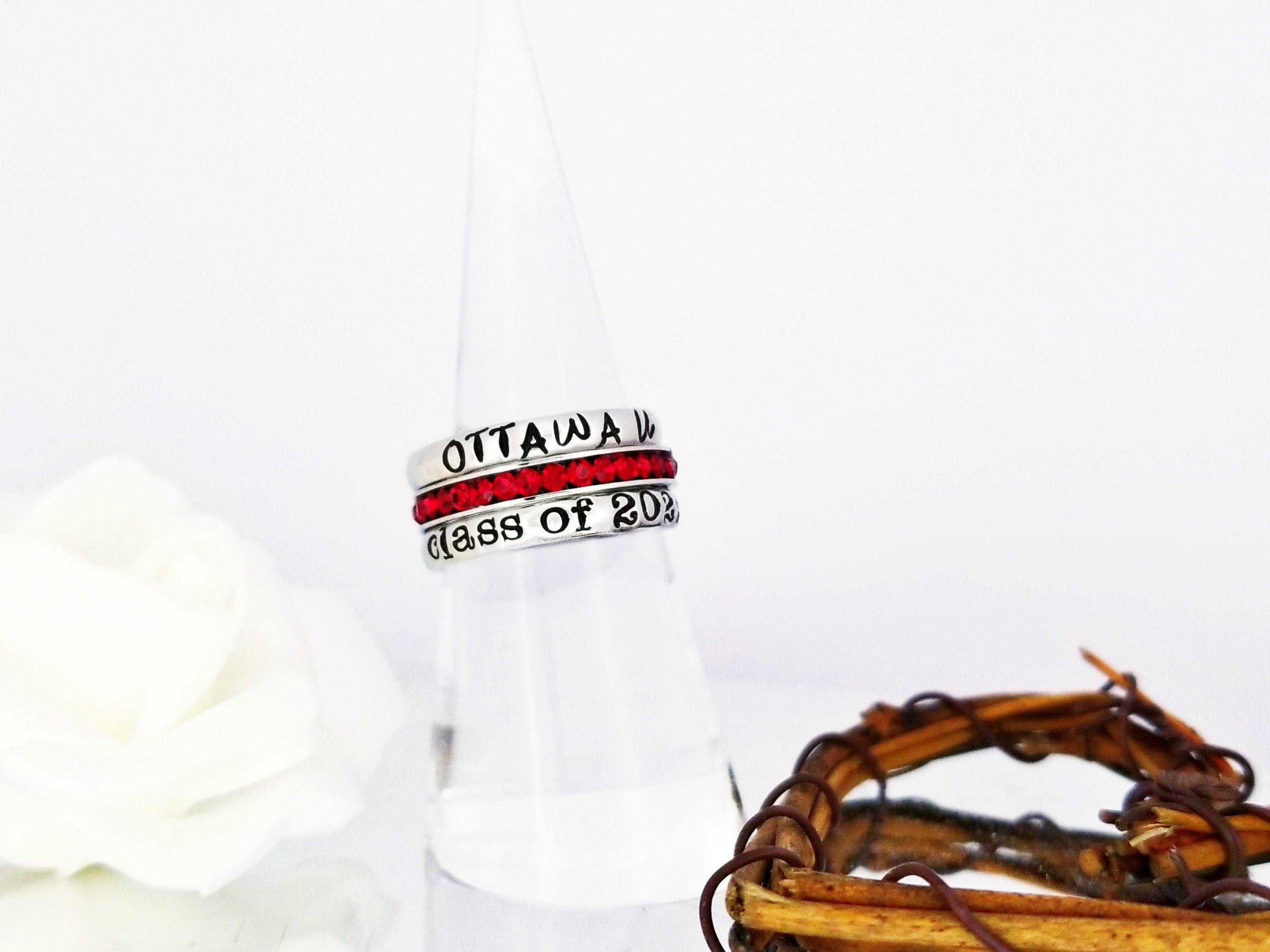 Class Ring, Highschool Grad Ring, School Ring,  Senior Ring, Personalized Stacking Birthstone Ring, Personalize Jewelry, Graduation Jewelry, Facebook