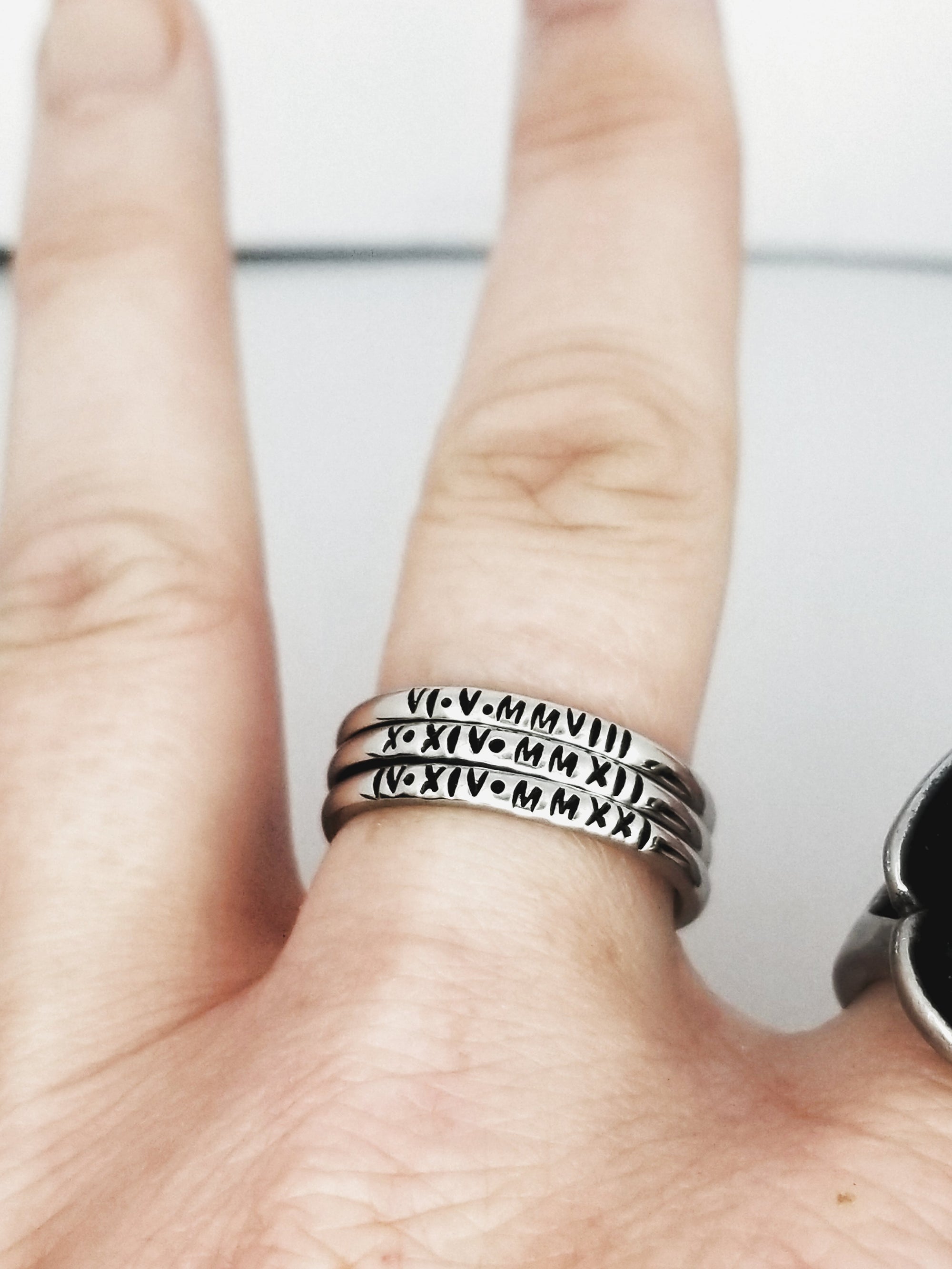 Tiny Stacking Date Ring, Custom Hand Stamped Rings, Personalized Gift, Eternity rings, Stainless Steel