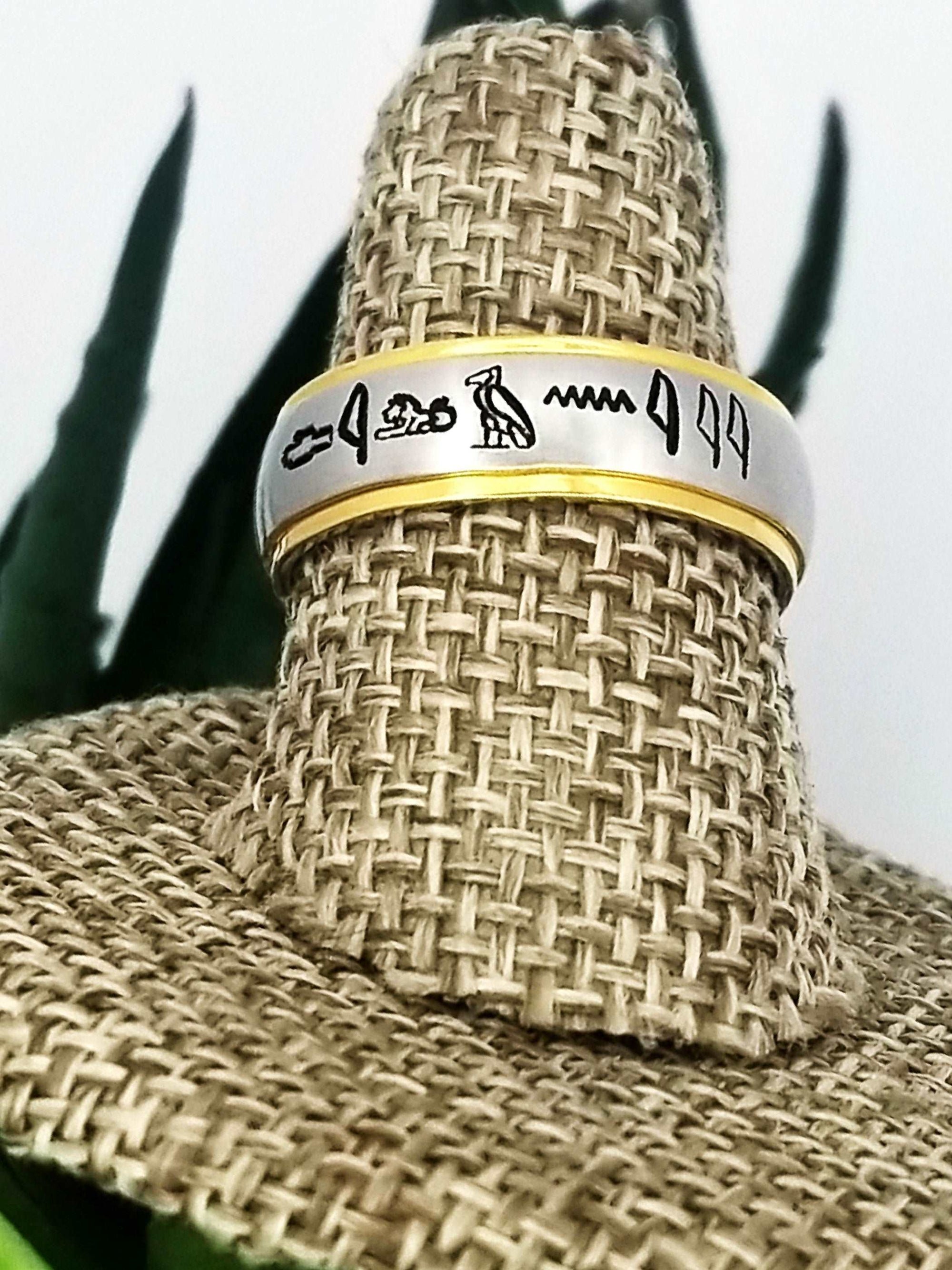 Heiroglyph Ring, Egyptian Name Ring, Egyptian Hieroglyphics Jewelry, Custom Hand Stamped Rings, Stainless Ring, Gifts for her, Gift for him