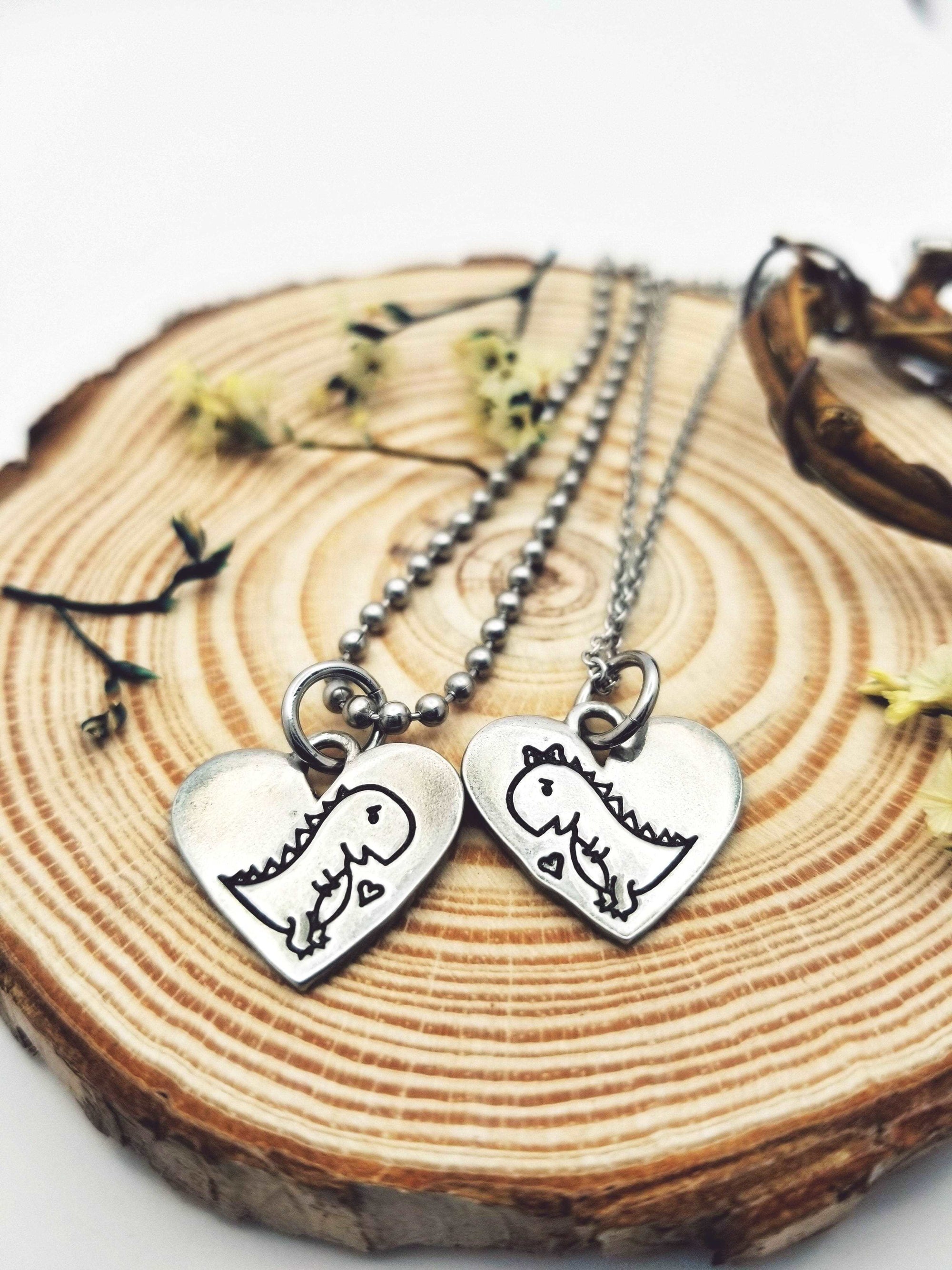 Dino Necklace Set, Two Necklace Set, His Hers Necklace, Dinosaur Lover Necklace, BFF Necklace Set, Anniversary Gift, Friendversary Gift