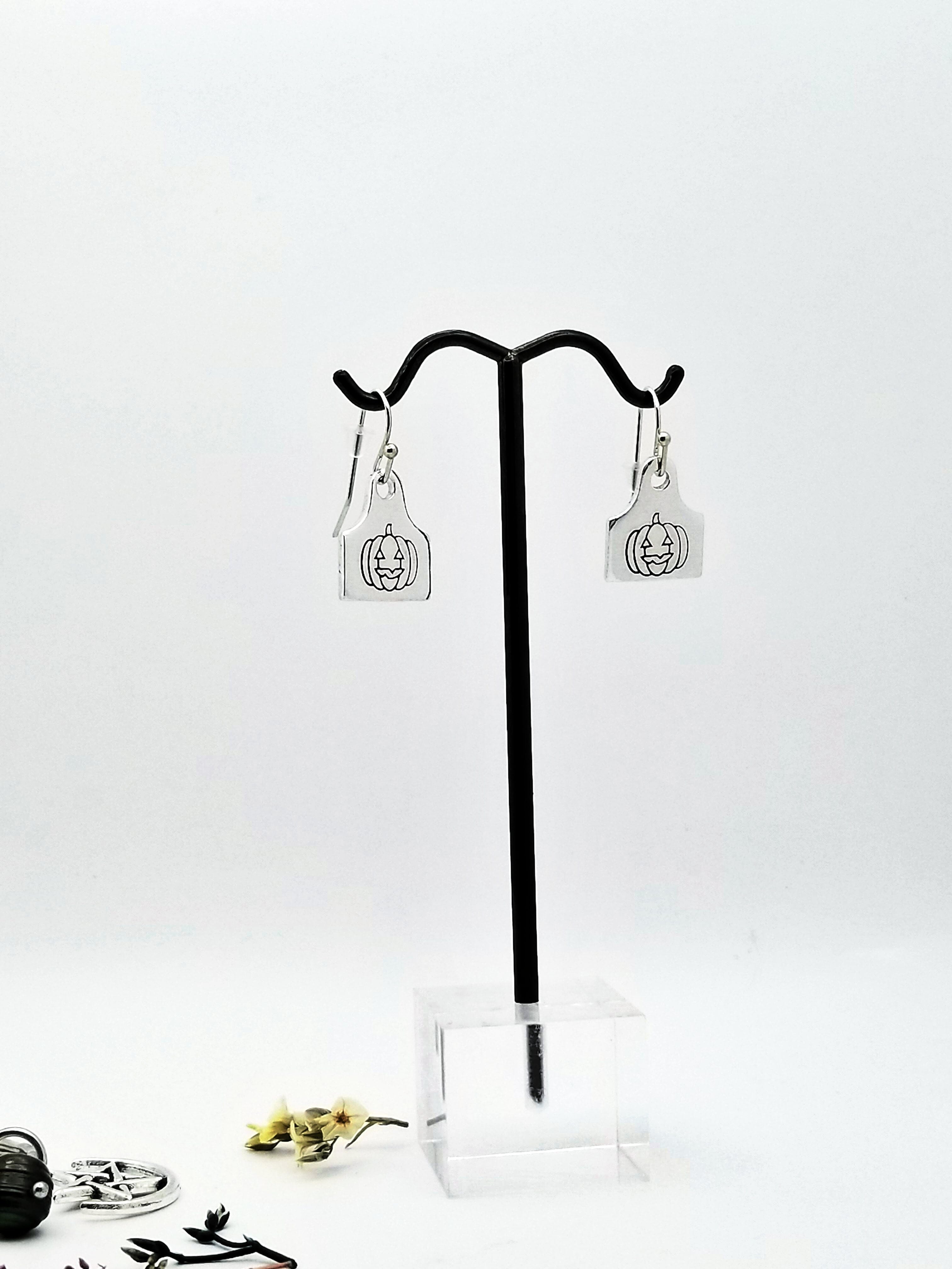 Pumpkin Earrings, Halloween Earrings, Cattle Tag Earrings