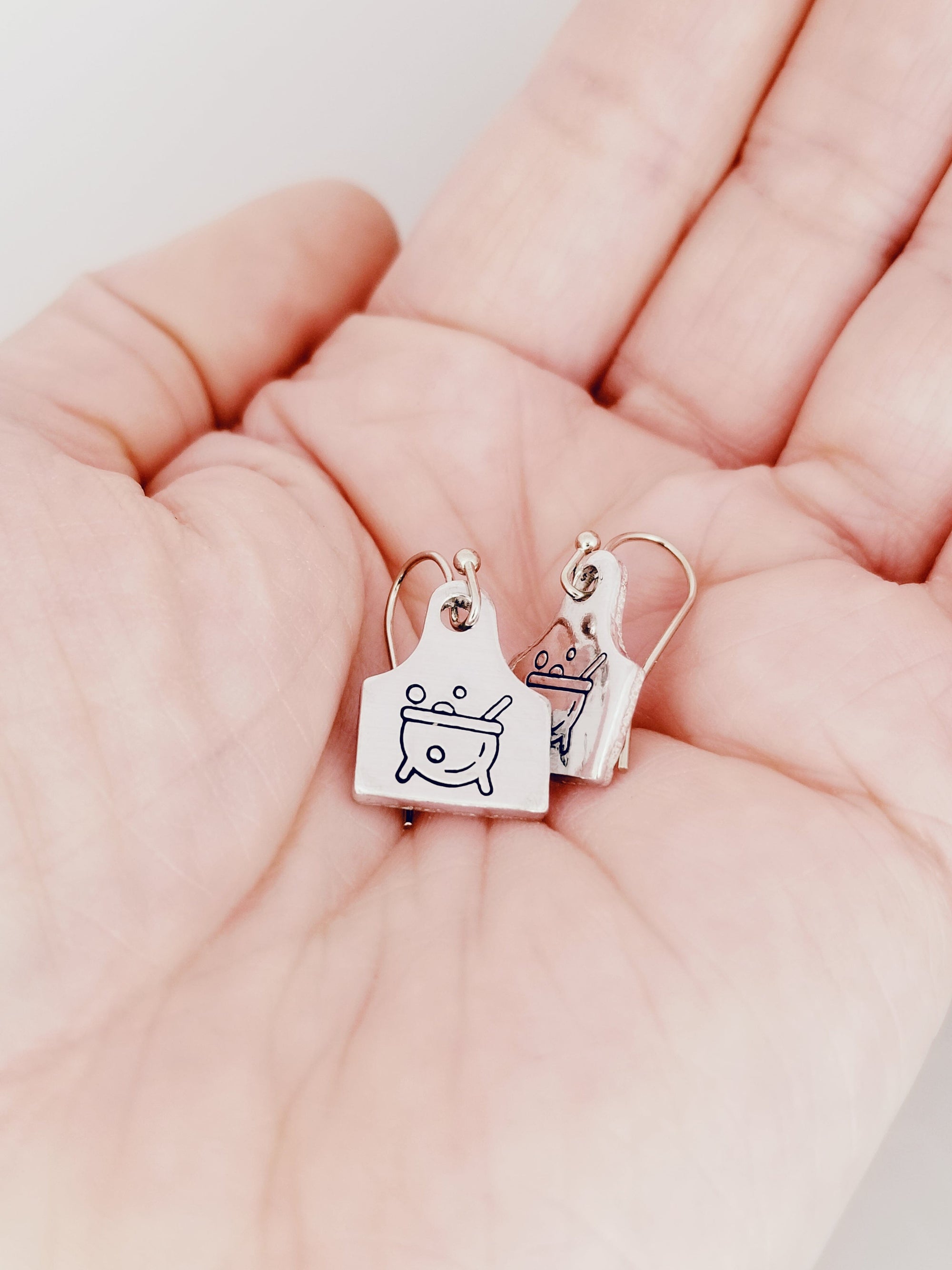Cauldron Earrings, Halloween Earrings, Cattle Tag Earrings, Hypoallergenic Jewelry, Halloween Earrings, Spooky Earrings, Halloween Jewelry