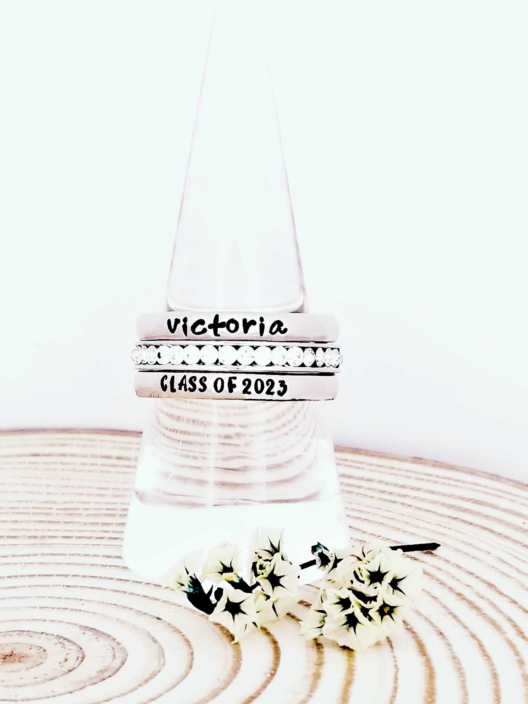 Class Ring, Highschool Grad Ring, School Ring,  Senior Ring, Personalized Stacking Birthstone Ring, Personalize Jewelry, Graduation Jewelry, Facebook