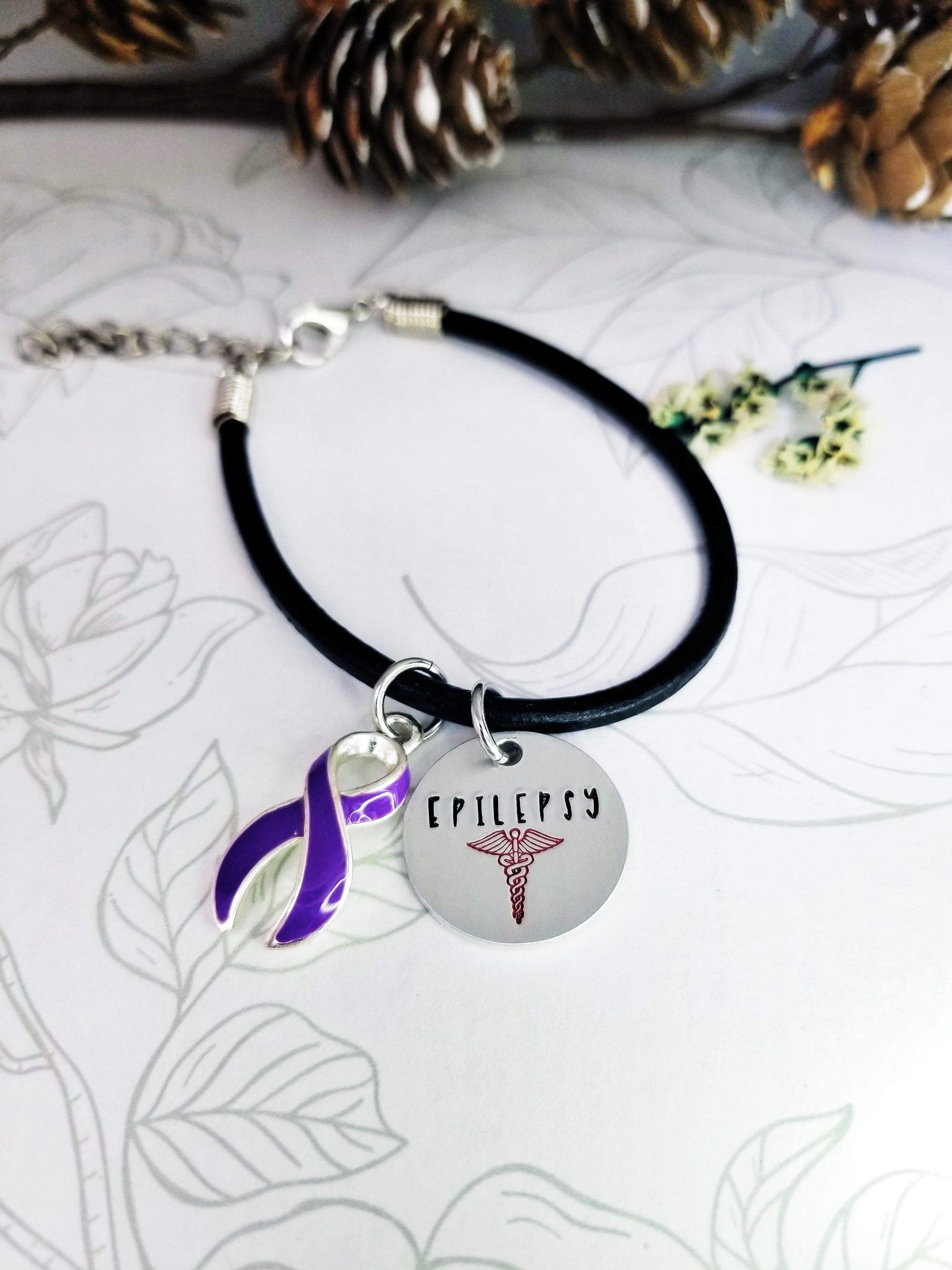 Purple Ribbon Bracelet, Chiari Malformation, Epilepsy, Hodgkins Disease,Alzheimer's, Domestic Violence