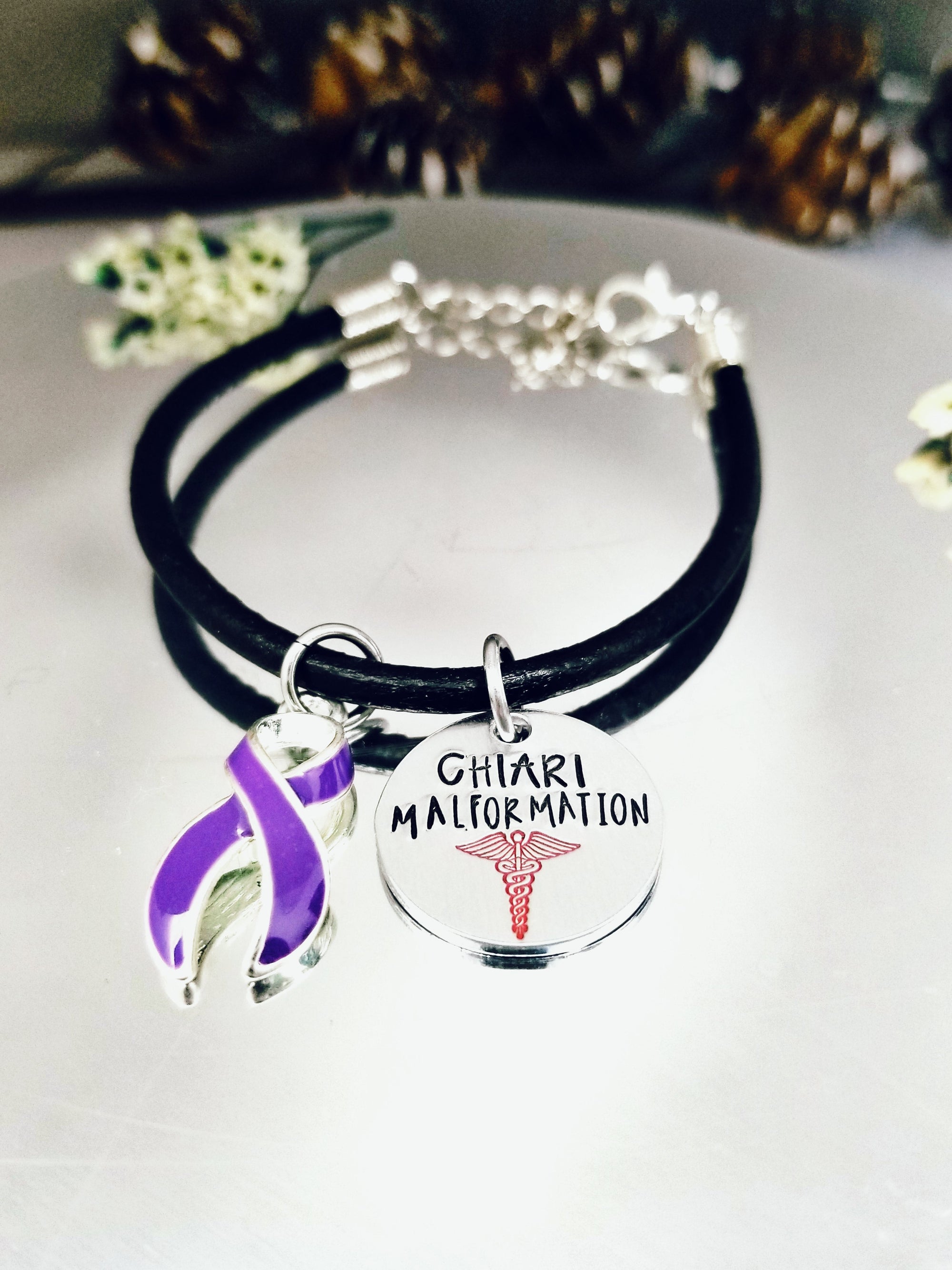 Purple Ribbon Bracelet, Chiari Malformation, Epilepsy, Hodgkins Disease,Alzheimer's, Domestic Violence