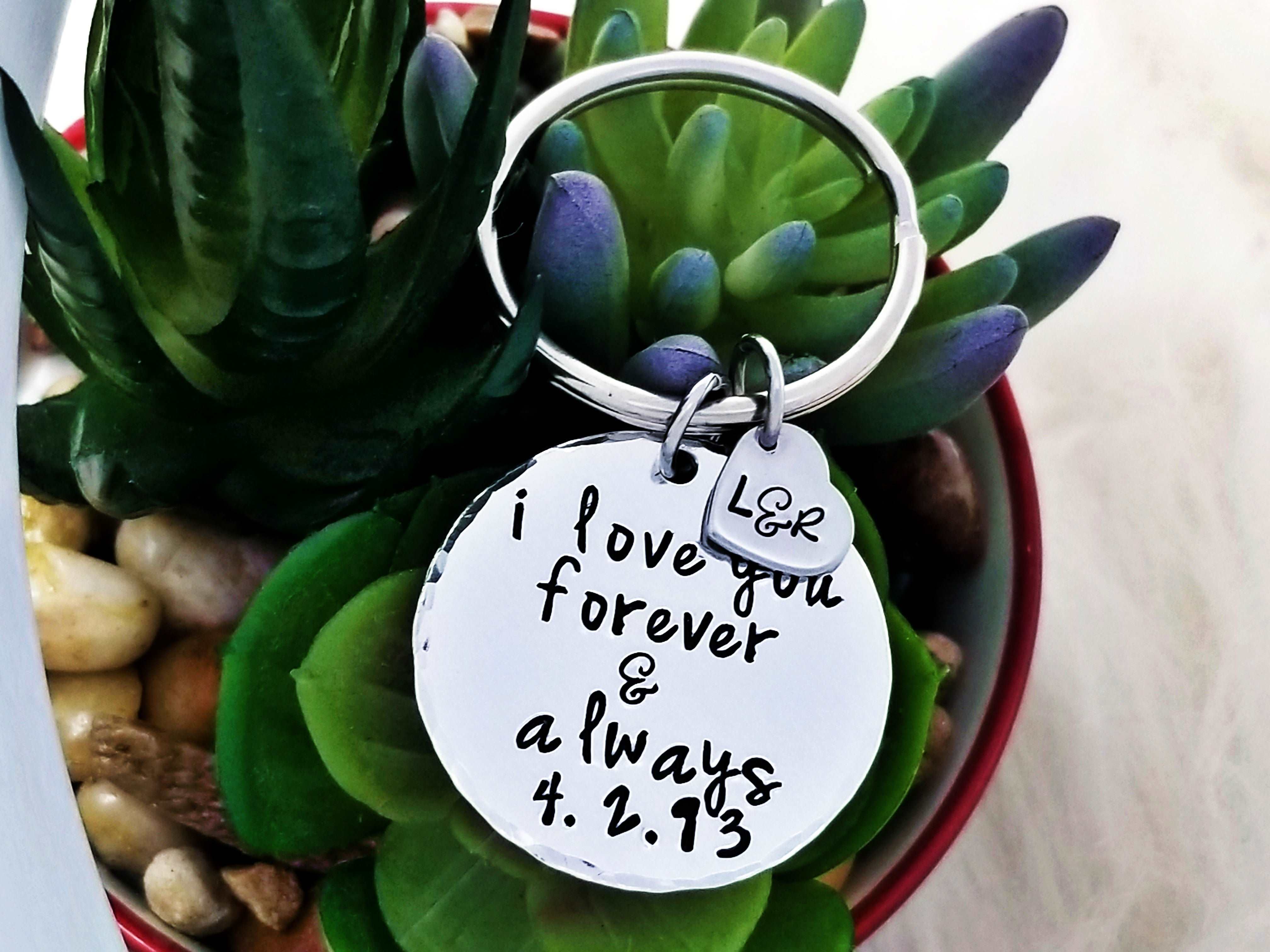 I Love You, Forever and Always, Husband, Boyfriend Gift, Keychain Gift, Handstamped Men's Gift