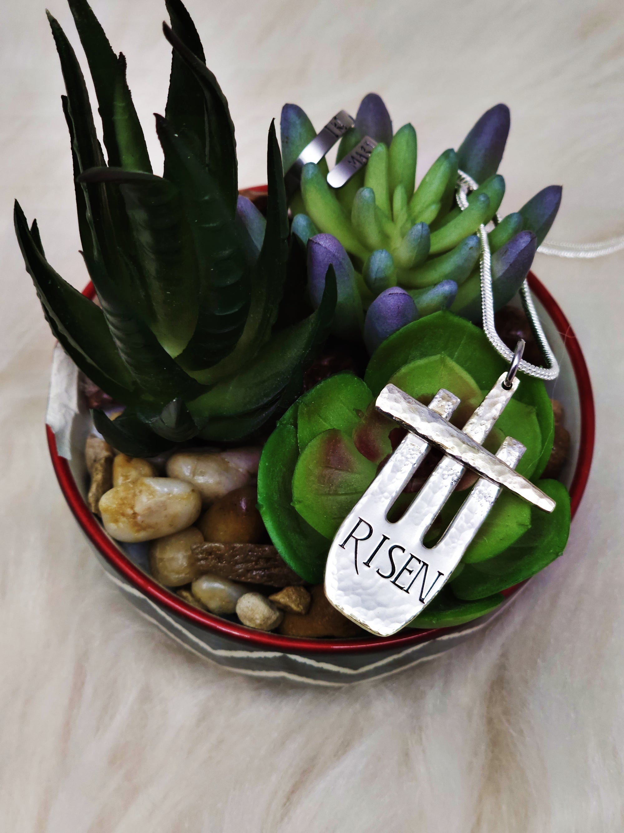 Vintage 1910 sterling silver plate upcycled, Risen Necklace, Three Cross Necklace