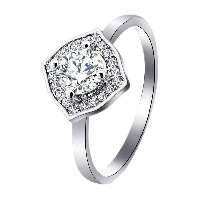 CZ Ring Setting with Accent CZ Stones, White Gold Ring, Affordable Engagement Ring