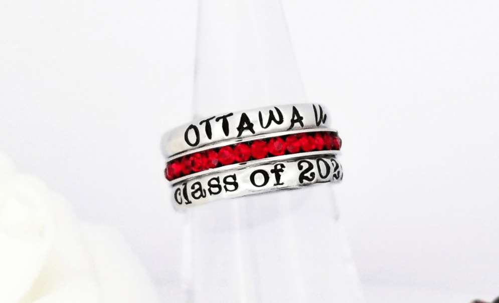 Class Ring, Highschool Grad Ring, School Ring,  Senior Ring, Personalized Stacking Birthstone Ring, Personalize Jewelry, Graduation Jewelry, Facebook