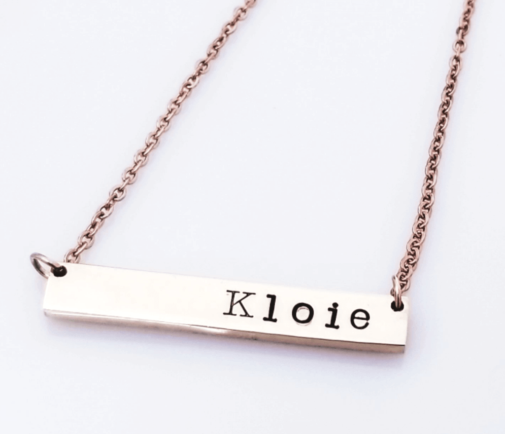 Bar necklace, Customized Name Necklace, Stainless Steel Necklace, Custom hand stamped Necklace, Personalized Necklace, Silver Bar Necklace, Rose Gold Bar Necklace
