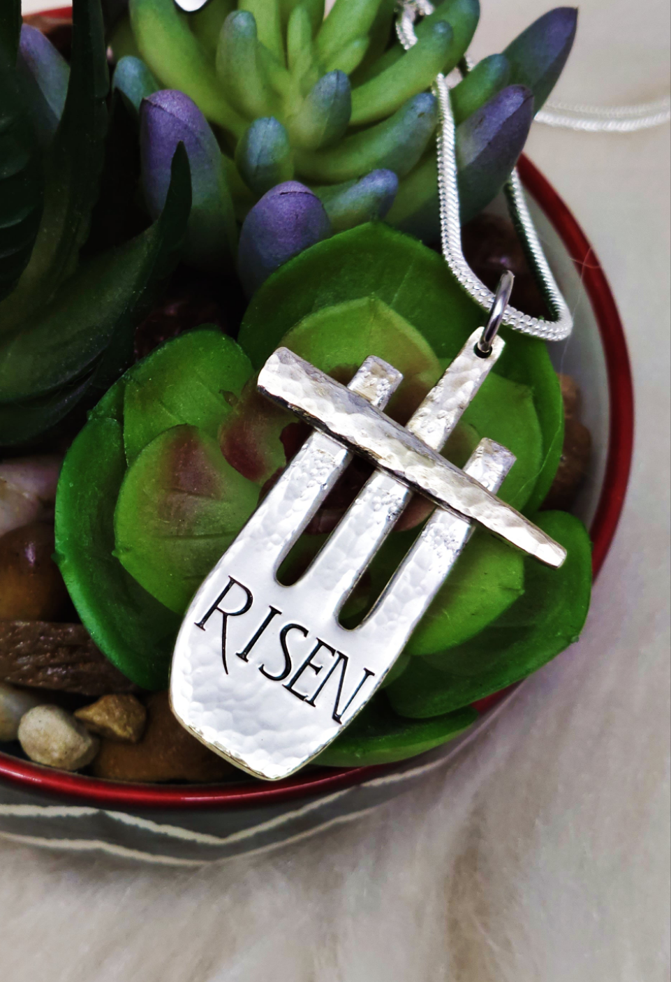 Vintage 1910 sterling silver plate upcycled, Risen Necklace, Three Cross Necklace