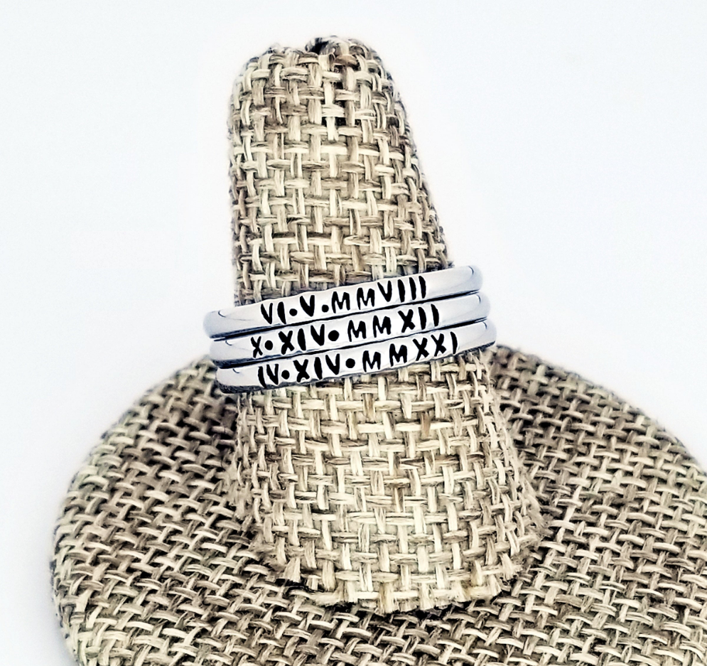 Tiny Roman Numeral Rings, Custom Hand Stamped Rings, Personalized Gift, Eternity rings, Stainless Steel