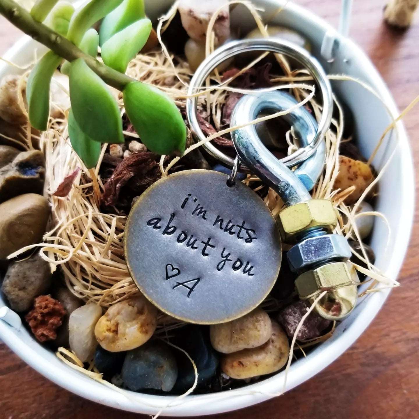 I'm Nuts About You, Husband Gift, Boyfriend Gift, Keychain Gift, Nuts and Bolts, Handstamped Mens