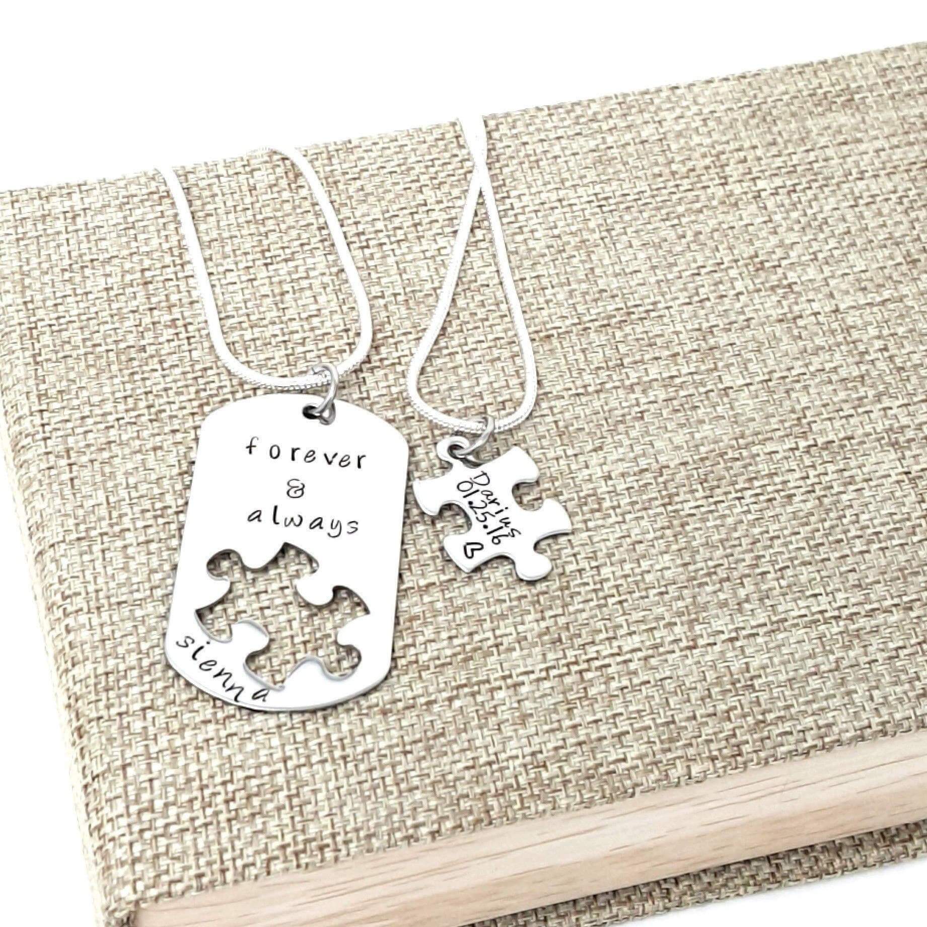 Forever and Always Necklace Set, Puzzle Piece, Dog Tag Necklace, Boyfriend Gift, Forever and Ever, Necklaces, HandmadeLoveStories, HandmadeLoveStories , [Handmade_Love_Stories], [Hand_Stamped_Jewelry], [Etsy_Stamped_Jewelry], [Etsy_Jewelry]