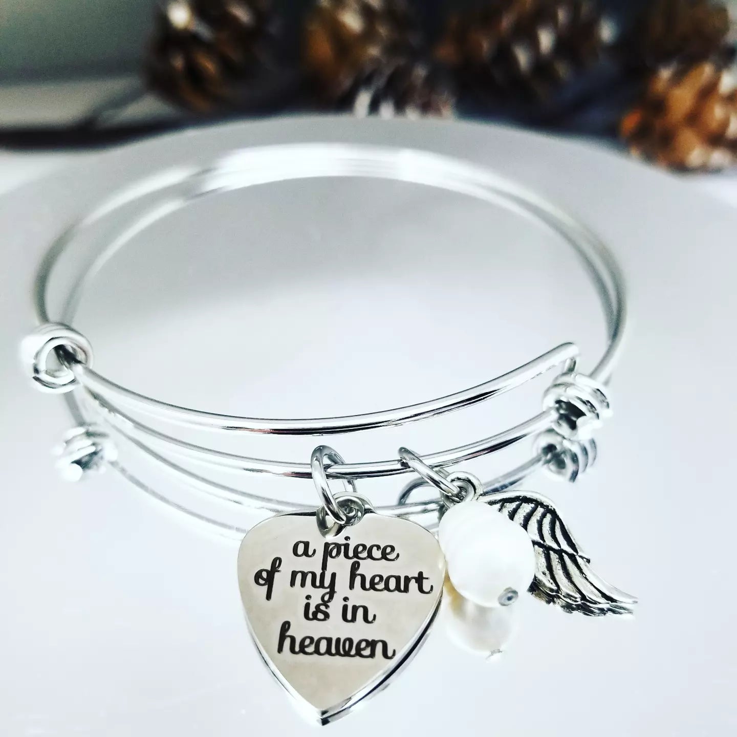 A Piece of my Heart is in Heaven, Bangle bracelet, Pregnancy and Infant Loss, Memorial Jewelry