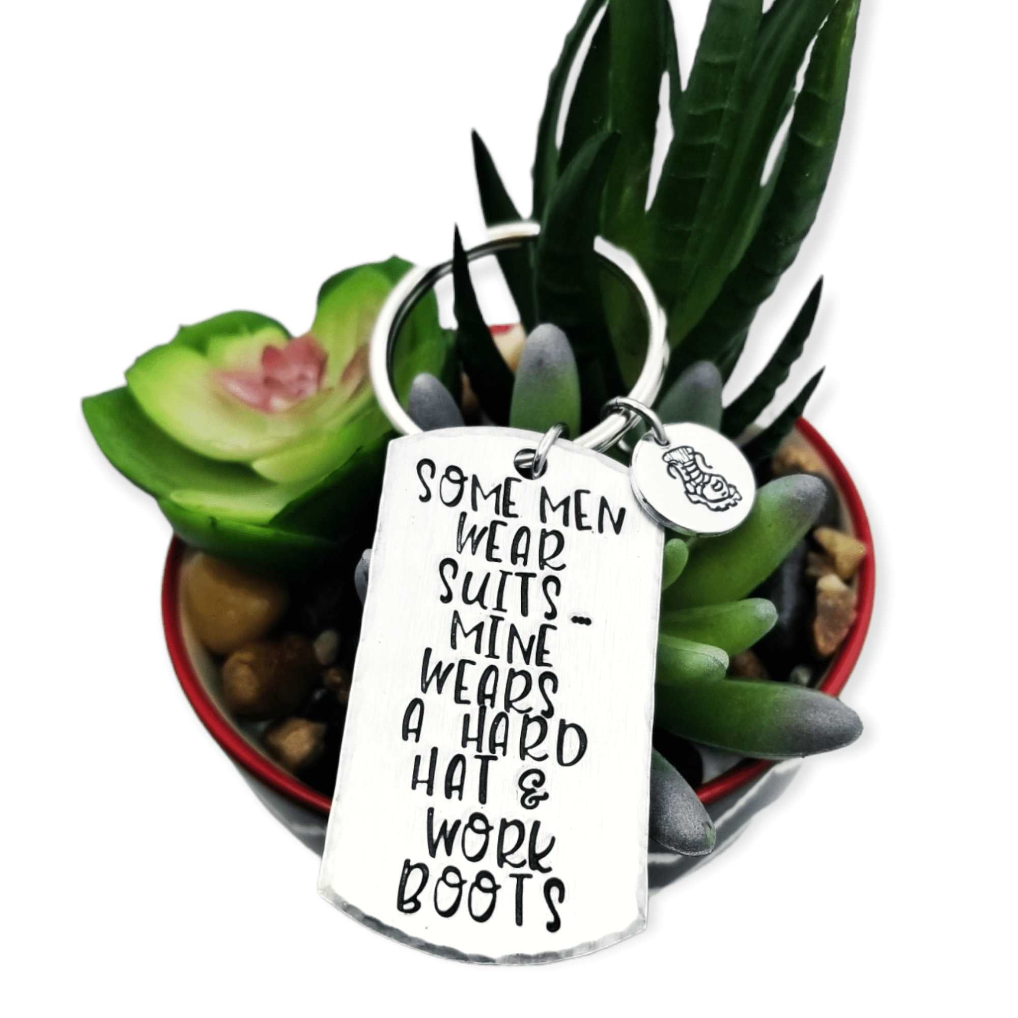 Hard Hat and Boots Keychain, Blue Collar Worker, Hard Working Dad, Oilfield Wife, Oilfield Girlfriend, Construction Husband, Dirty Jobs