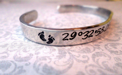 New Baby Latitude Longitude Bracelet Cuff, Personalized Gift, Father's Day Gift, Stamped Bracelet, Bracelets, HandmadeLoveStories, HandmadeLoveStories , [Handmade_Love_Stories], [Hand_Stamped_Jewelry], [Etsy_Stamped_Jewelry], [Etsy_Jewelry]