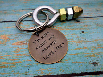 Father's Day Gift, Grandfather Gift, I'm Nuts About You, Dad Gift, Keychain Gift, Nuts and Bolts, Keychains, HandmadeLoveStories, HandmadeLoveStories , [Handmade_Love_Stories], [Hand_Stamped_Jewelry], [Etsy_Stamped_Jewelry], [Etsy_Jewelry]
