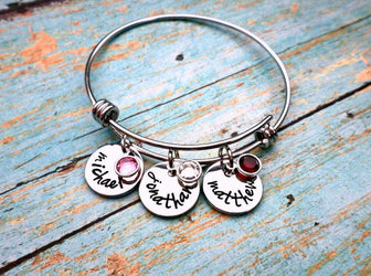 Custom Hand Stamped Mother's Bracelet, Grandmother's Bracelet, Birthstone Bracelet, Bangle Bracelet, Bracelets, HandmadeLoveStories, HandmadeLoveStories , [Handmade_Love_Stories], [Hand_Stamped_Jewelry], [Etsy_Stamped_Jewelry], [Etsy_Jewelry]