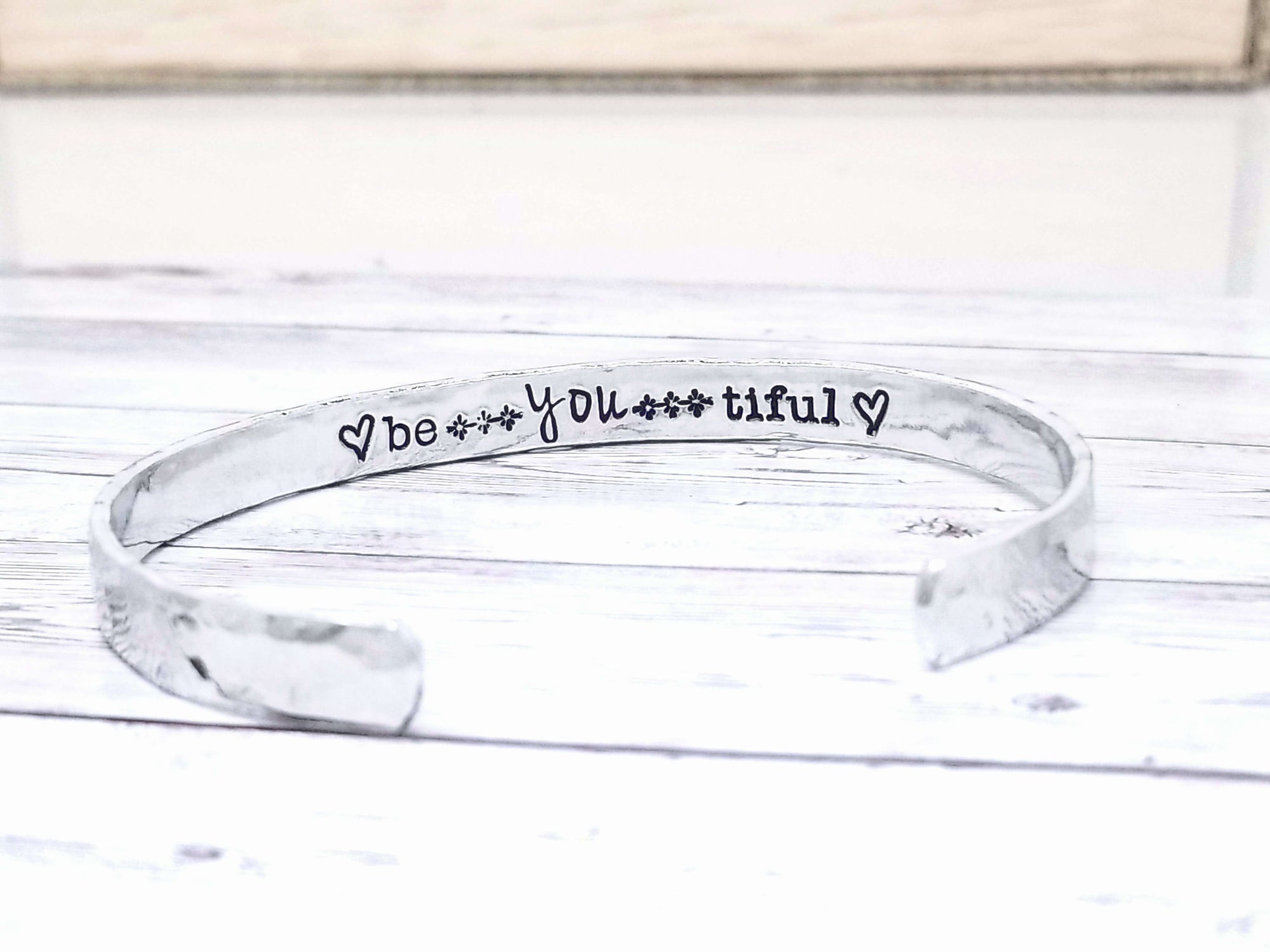 Be You Tiful bracelet, Hammered Silver Bracelet, Custom Cuff Bracelet, Silver Cuff Bracelet, Inspirational Bracelet Cuff, Custom Gift