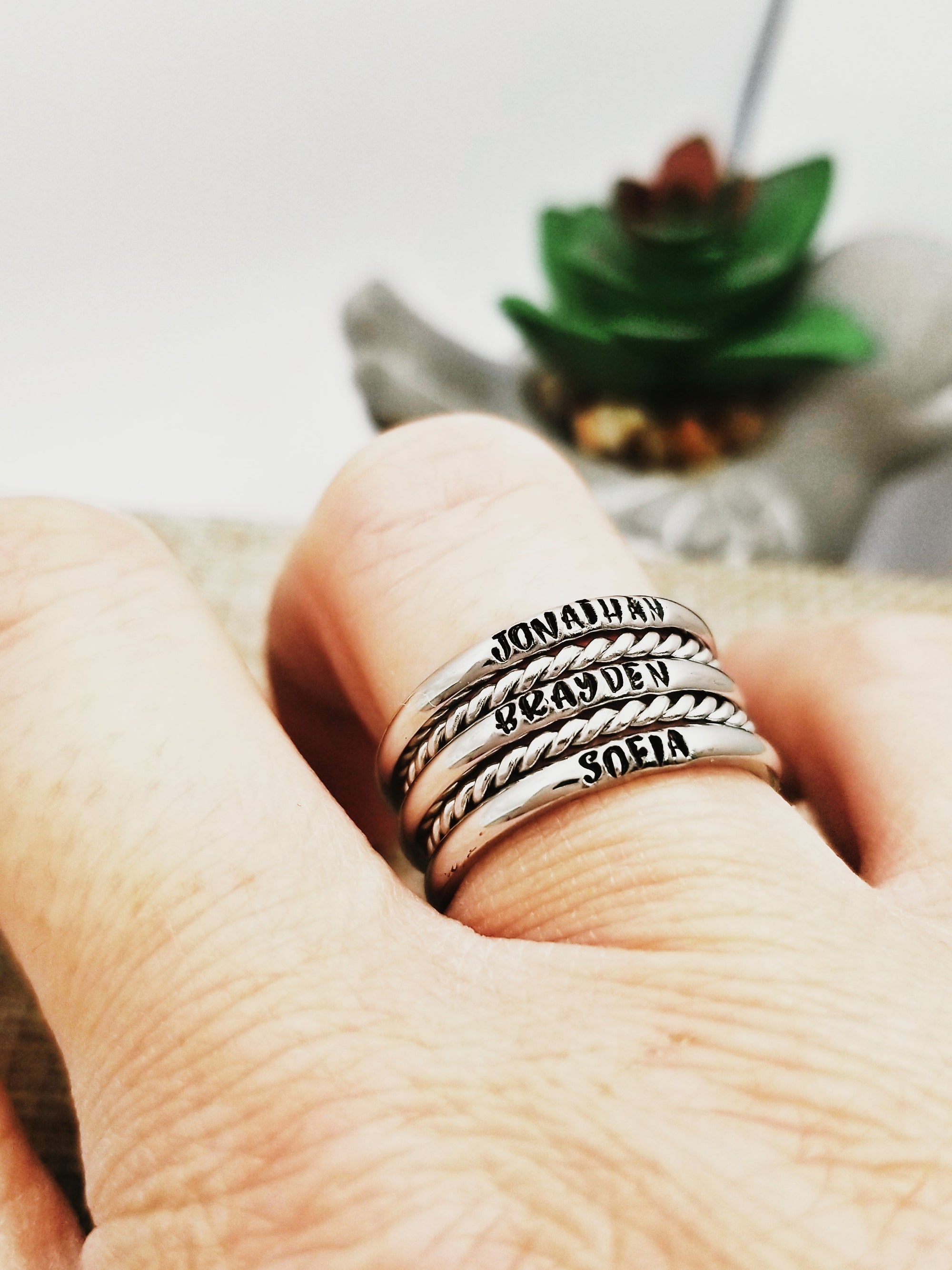 Tiny Stacking Name Rings, Custom Hand Stamped Rings, Personalized Gift, Eternity rings