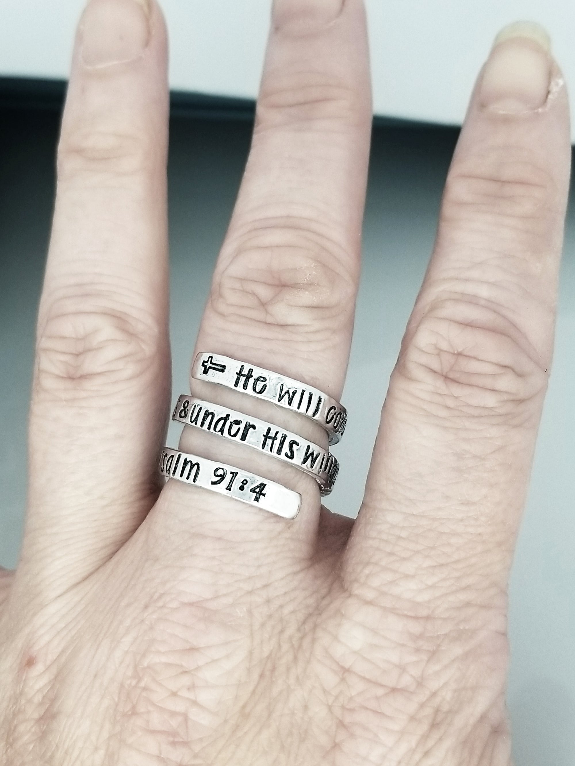 Psalm 91:4 Ring, Psalm 91 Jewelry, Wrapped Ring, Personalize Jewelry, Stamped Ring, Custom ring, Religious Jewelry, Psalm Ring, Refuge Ring