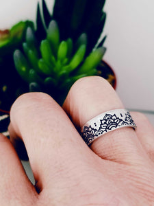 Mandala Ring, Mandala Design Personalized Jewelry, Hand Stamped Ring, Silver Personalize Ring, Custom rings, Cute Ring, Cuff Ring