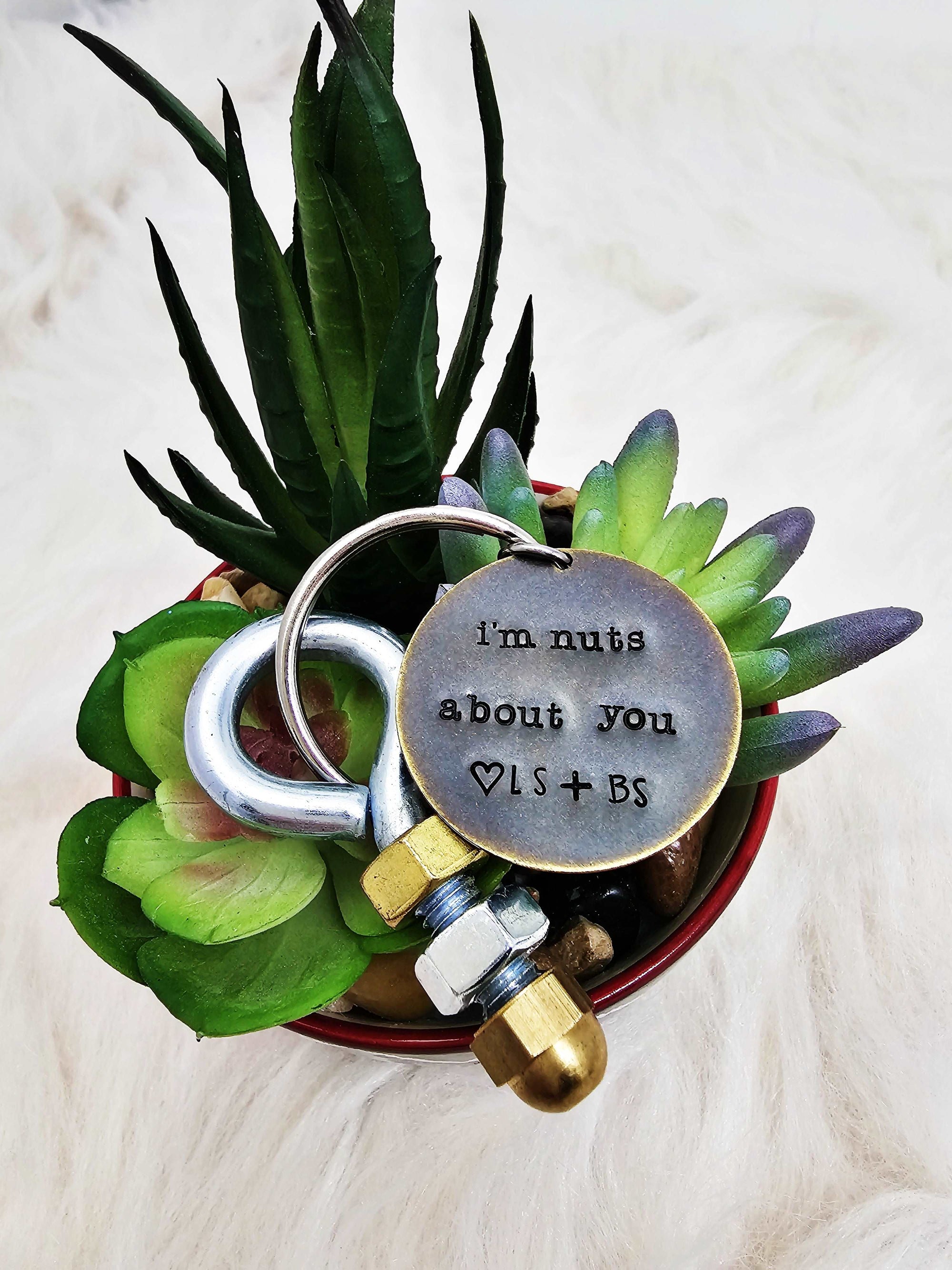 I'm Nuts About You, Husband Gift, Boyfriend Gift, Keychain Gift, Nuts and Bolts, Handstamped Mens