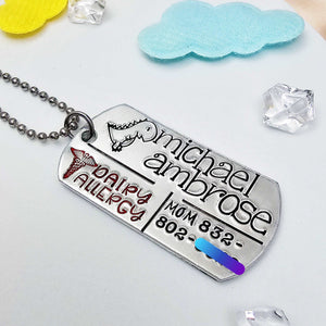 Child Allergy Necklace, Medical Alert, Allergies Warning, ID Necklace for kids going to school, Kids Allergy, Peanut Allergy