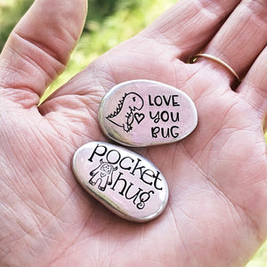 Breast Cancer Pocket Hug, Custom Stone, Pocket Pebbles, Chemo Token, Hand Stamped Worry Stone, Pewter Pocket Pebble, Strength Stone, Affirmations Token