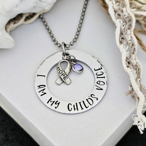 I am my child's voice, Rett Syndrome Awareness Necklace, Hope Ribbon Necklace, Rett Syndrome