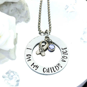 I am my child's voice, Rett Syndrome Awareness Necklace, Hope Ribbon Necklace, Rett Syndrome