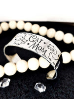 Cat Mom Bracelet Cuff, Crazy Cat Lady, Cat Lover Jewelry, Cat Rescue, Kitty Tag, Cat Name Tag, Thick Bracelet Cuff