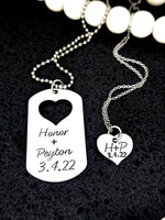 Couple's Necklace Set, Carry Your Heart, Dog Tag Necklace, Heart Jewelry, Forever and Ever, Match