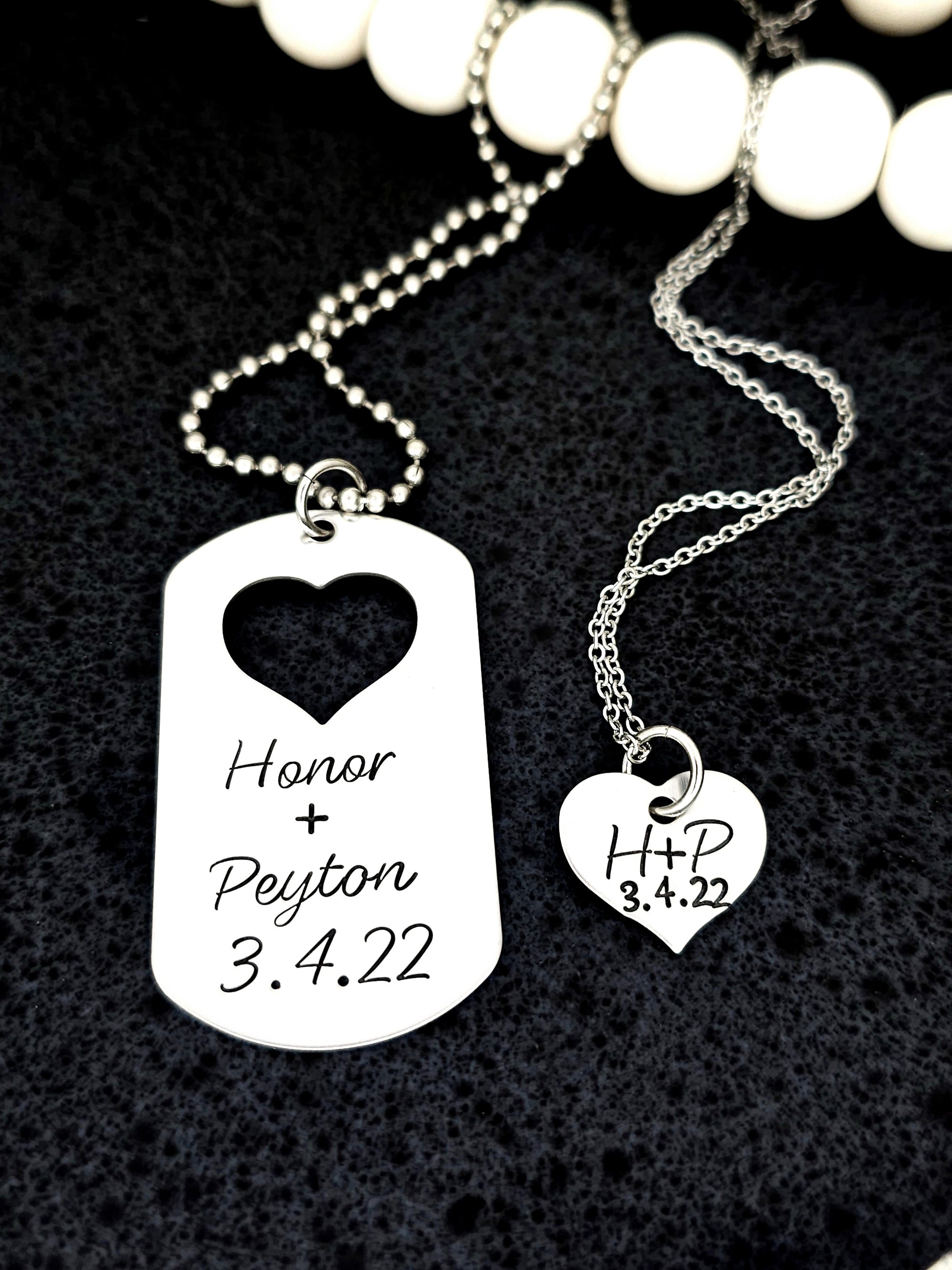 Couple's Necklace Set, Carry Your Heart, Dog Tag Necklace, Heart Jewelry, Forever and Ever, Match
