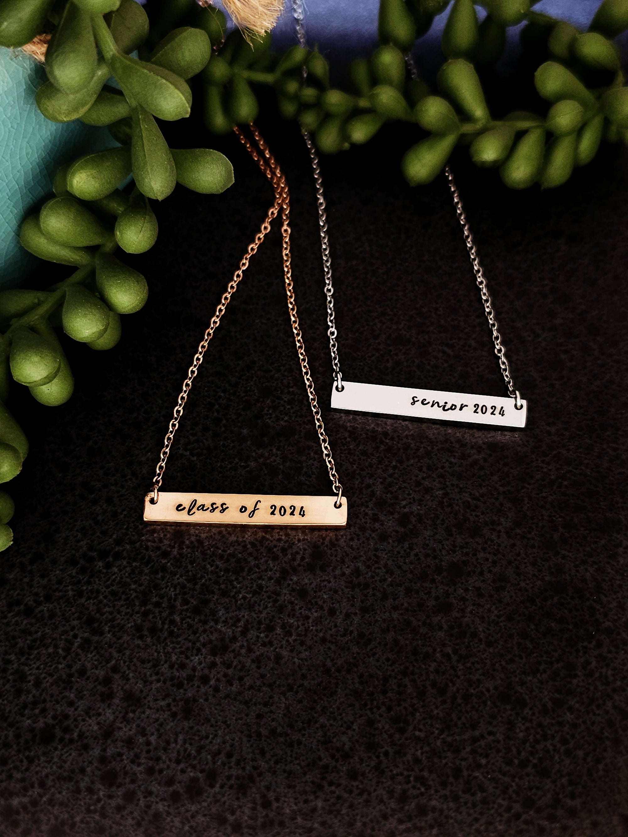 Class of 2024, Grad Gift, Graduation Gift, Senior Jewelry, Name bar Necklace, Personalized Necklace, Silver Bar Necklace, Rose Gold Necklace