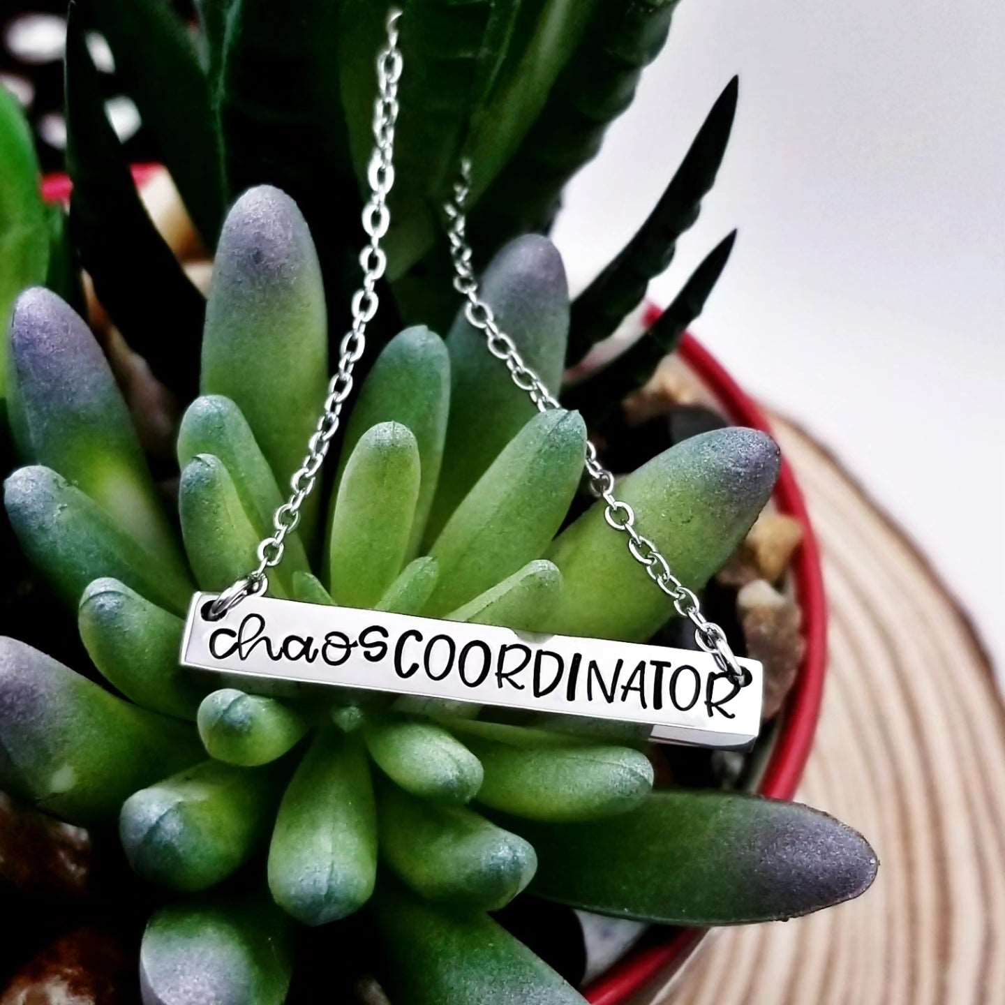 Chaos Coordinator Necklace, Chaos Coordinator Gift, Bar necklace, Customized Name Necklace, Stainless Steel Necklace, Custom hand stamped Necklace, Personalized Necklace, Silver Bar Necklace
