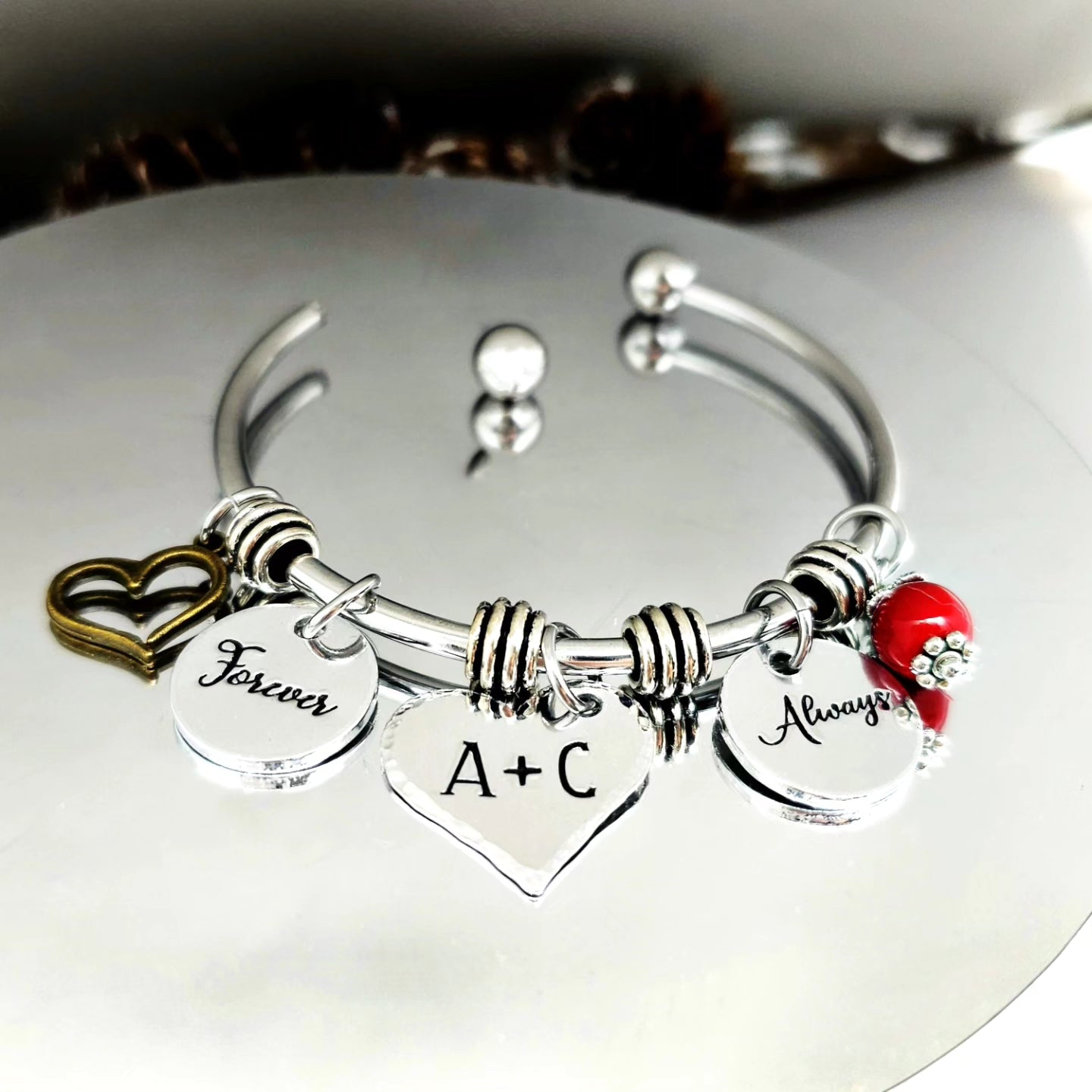 Charm Bracelet, Anniversary Jewelry, Relationship Bracelet, Bangle Bracelet, Gift for Wife, Couples Jewelry