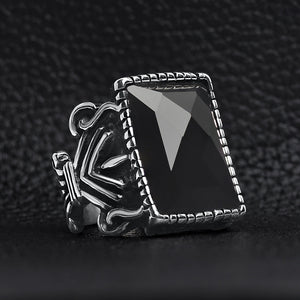 Black Stone Beauty Ring, Fleur De Lis Ring, Onyx Stone Ring, Limited Edition