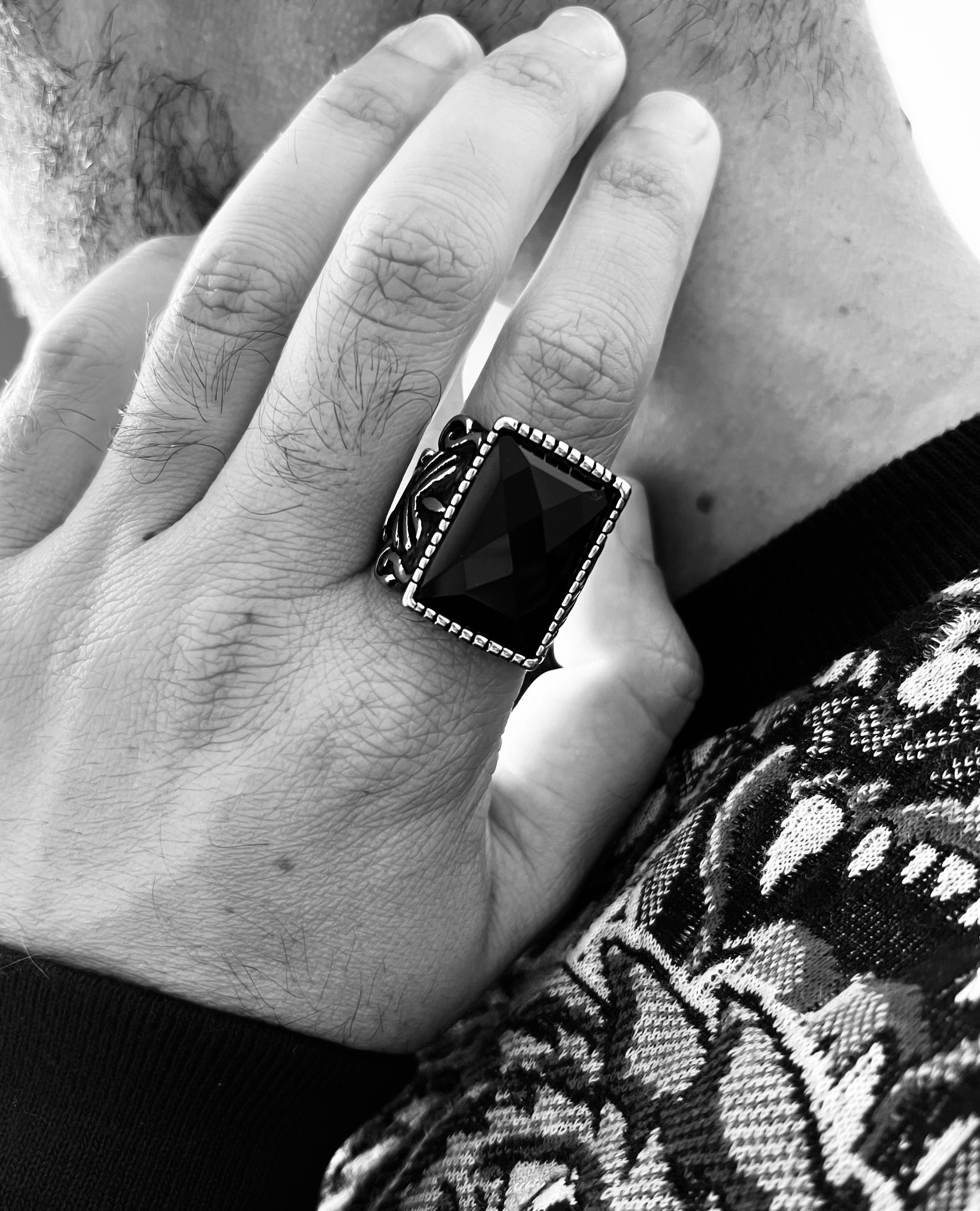 Black Stone Beauty Ring, Fleur De Lis Ring, Onyx Stone Ring, Limited Edition