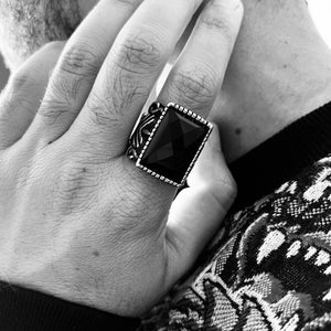 Black Stone Beauty Ring, Fleur De Lis Ring, Onyx Stone Ring, Limited Edition