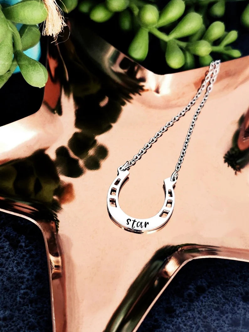 Personalized Stainless Steel Horseshoe Name Necklace