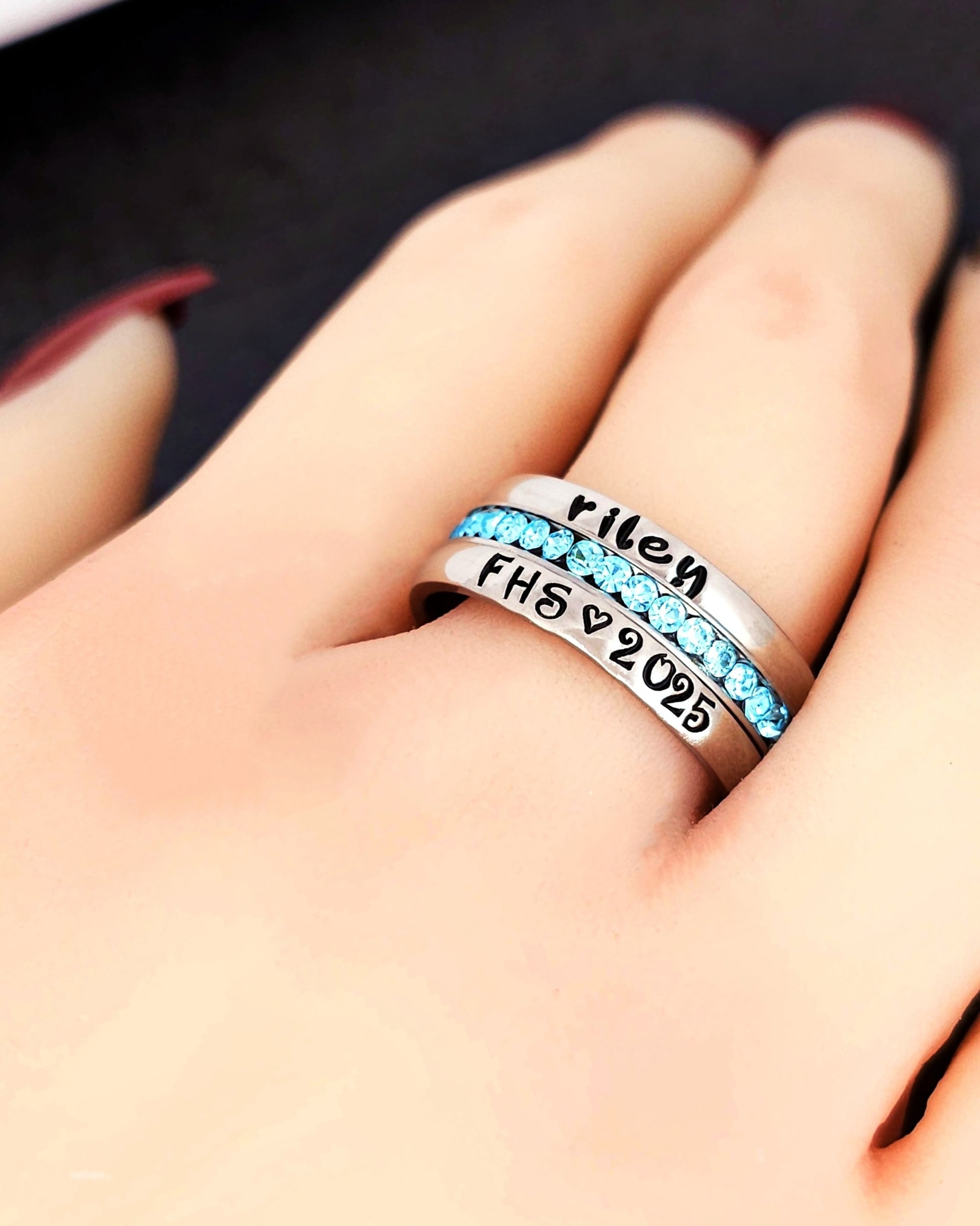 Class Ring, Highschool Grad Ring, School Ring,  Senior Ring, Personalized Stacking Birthstone Ring, Personalize Jewelry, Graduation Jewelry, Facebook
