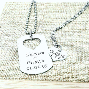 Couple's Necklace Set, Carry Your Heart, Dog Tag Necklace, Heart Jewelry, Forever and Ever, Match, Necklaces, HandmadeLoveStories, HandmadeLoveStories , [Handmade_Love_Stories], [Hand_Stamped_Jewelry], [Etsy_Stamped_Jewelry], [Etsy_Jewelry]