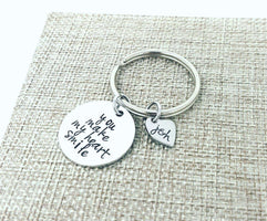 You Make My Heart Smile, Husband Gift, Boyfriend Gift, Keychain Gift, Handstamped Men's Gift, Keychains, HandmadeLoveStories, HandmadeLoveStories , [Handmade_Love_Stories], [Hand_Stamped_Jewelry], [Etsy_Stamped_Jewelry], [Etsy_Jewelry]