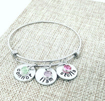 Hand Stamped Mother's Bracelet, Grandmother's Bracelet, Birthstone Bracelet, Bangle Bracelet, Mom, Bracelets, HandmadeLoveStories, HandmadeLoveStories , [Handmade_Love_Stories], [Hand_Stamped_Jewelry], [Etsy_Stamped_Jewelry], [Etsy_Jewelry]